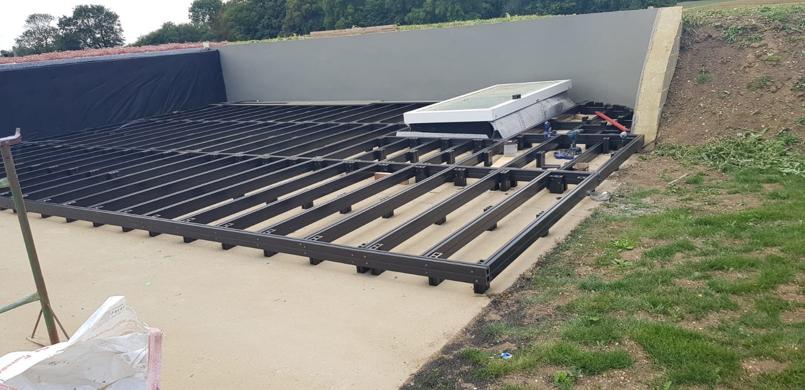 Deck frame set out and levelled before boarding, Thomas Joinery Services, Bedford